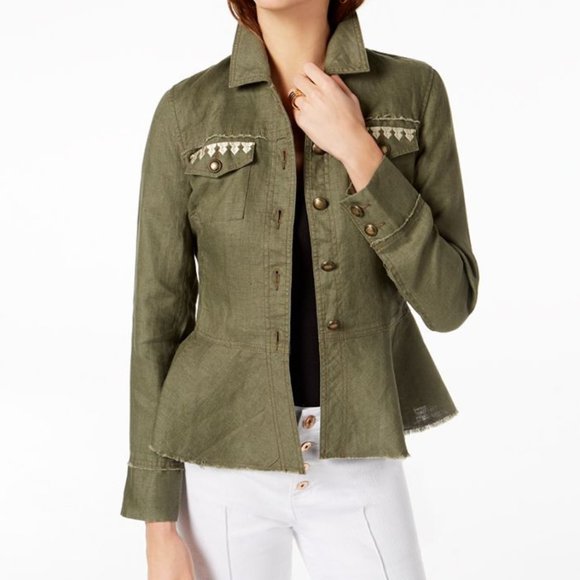 Inc International Concepts Women's Linen Embroidered Peplum Jacket 100% Linen - Picture 2 of 4